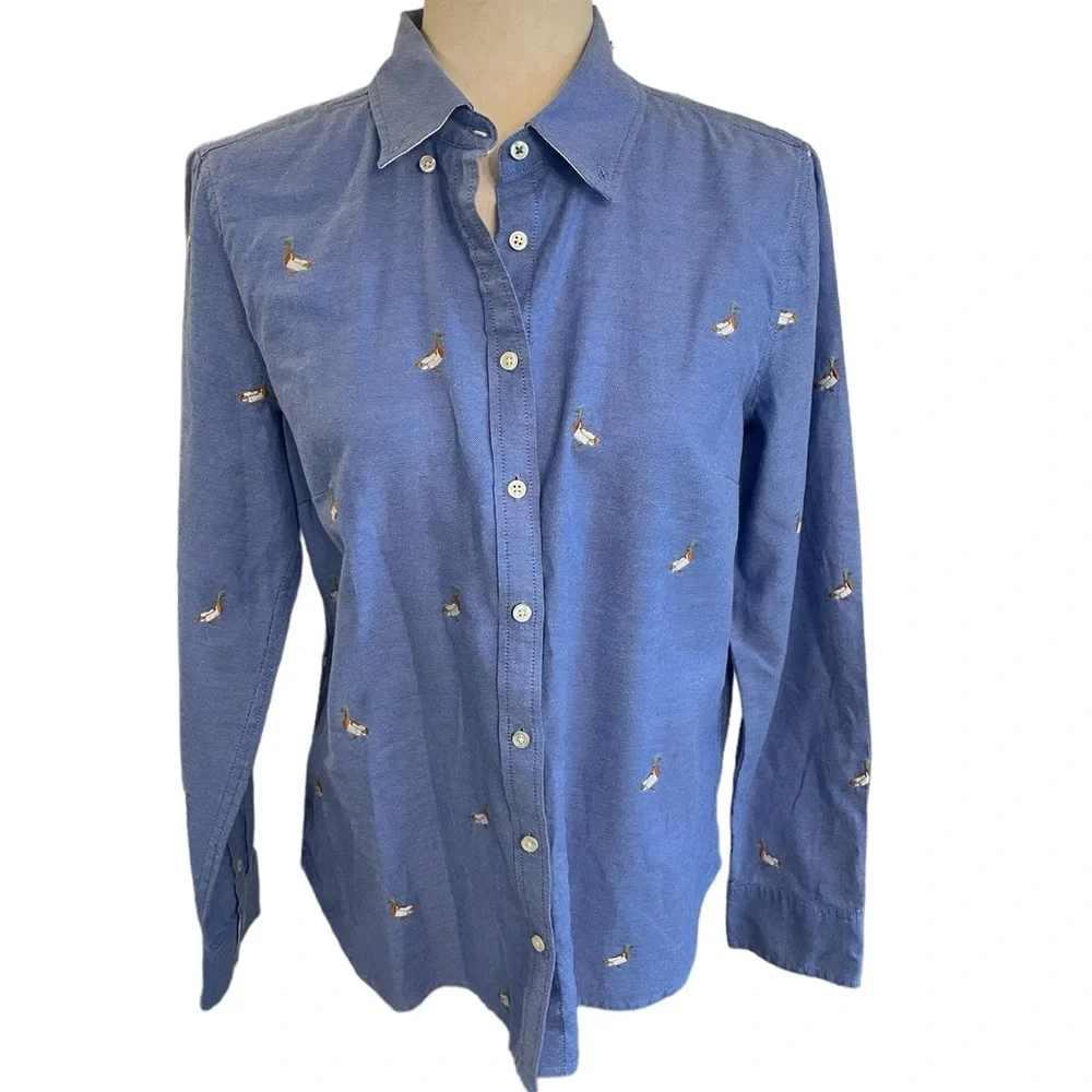 TALBOTS Mallard Duck Novelty Embroidered Button Down Shirt - Picture 1 of 14